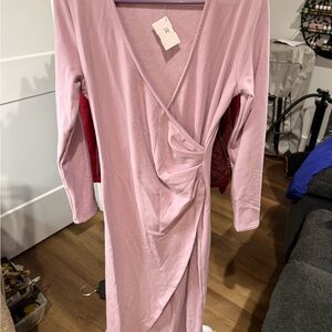 OGL Soft Pink Long Sleeve Wrap Dress
